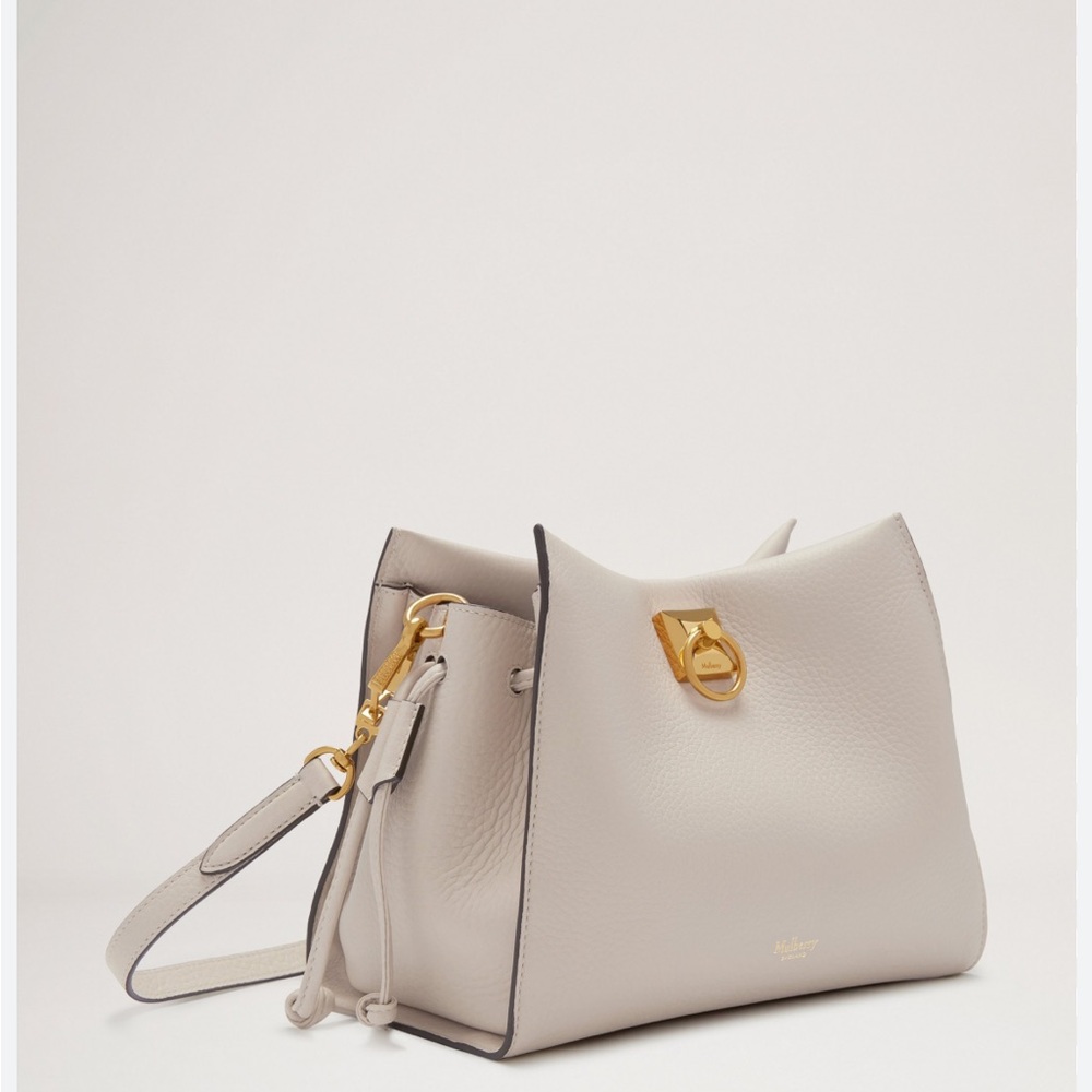 Mulberry Pebbled Leather Shoulder Bag in Light Beige with Gold Hardware
